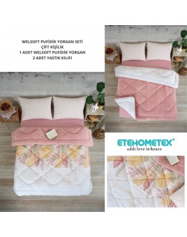 ETE HOMETEX ÇİFT KİŞİLİK LÜX WELSOFT YORGAN SETİ 195X215CM ALENA PUDRA 8696474231939
